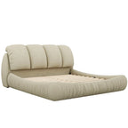 Upholstered King Bed with Pleated Padded Headboard – Velvet & Leather, Sleeps 2