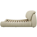 Upholstered King Bed with Pleated Padded Headboard – Velvet & Leather, Sleeps 2