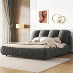 Upholstered King Bed with Pleated Padded Headboard – Velvet & Leather, Sleeps 2