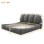 Upholstered King Bed with Pleated Padded Headboard – Velvet & Leather, Sleeps 2