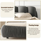 Upholstered King Bed with Pleated Padded Headboard – Velvet & Leather, Sleeps 2