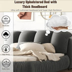 Upholstered King Bed with Pleated Padded Headboard – Velvet & Leather, Sleeps 2