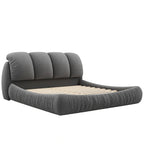 Upholstered King Bed with Pleated Padded Headboard – Velvet & Leather, Sleeps 2