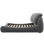 Upholstered King Bed with Pleated Padded Headboard – Velvet & Leather, Sleeps 2