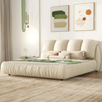 Upholstered King Bed with Pleated Padded Headboard – Velvet & Leather, Sleeps 2