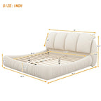 Upholstered King Bed with Pleated Padded Headboard – Velvet & Leather, Sleeps 2