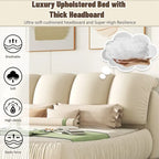 Upholstered King Bed with Pleated Padded Headboard – Velvet & Leather, Sleeps 2