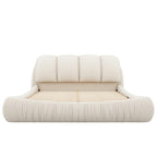 Upholstered King Bed with Pleated Padded Headboard – Velvet & Leather, Sleeps 2