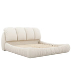 Upholstered King Bed with Pleated Padded Headboard – Velvet & Leather, Sleeps 2