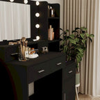 Coiffeuse noire avec lumières et tiroirs, 1 personne