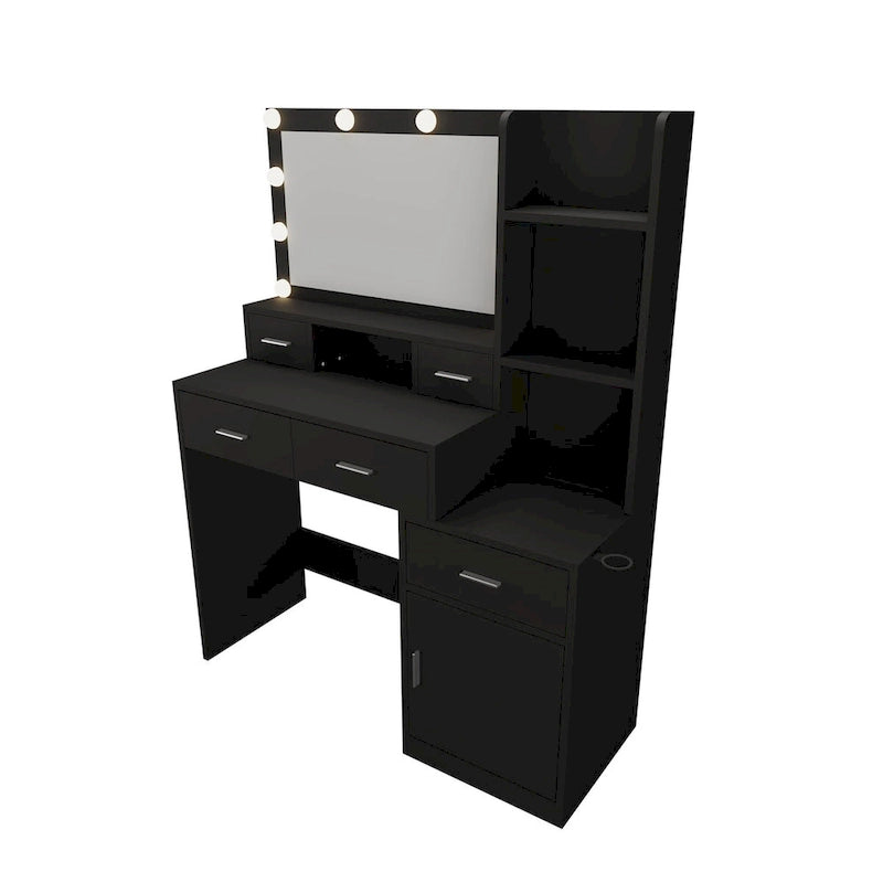 Coiffeuse noire avec lumières et tiroirs, 1 personne