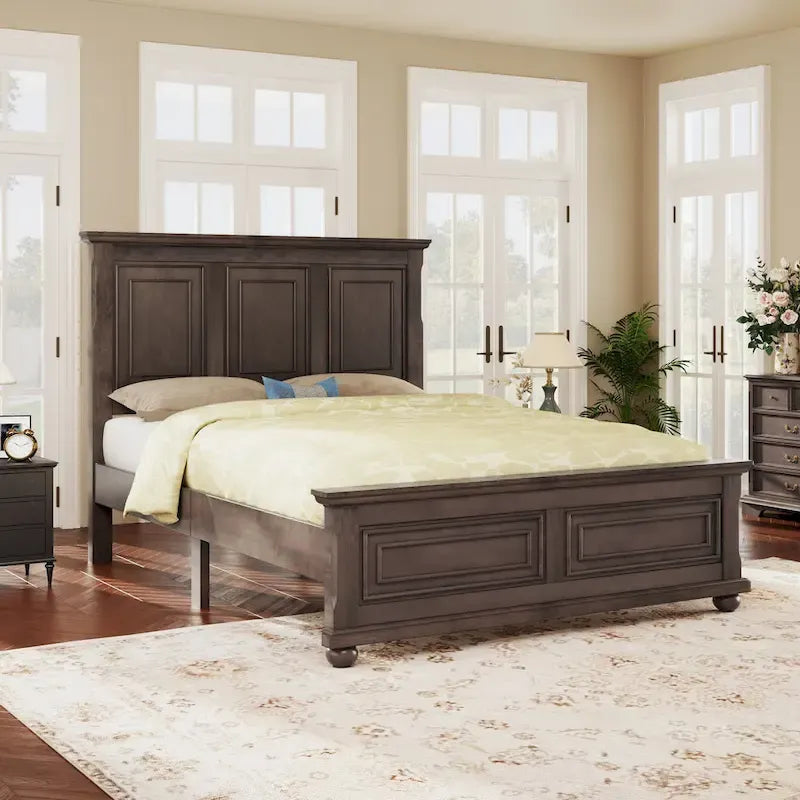 Wood Bed Frame with Headboard & Footboard | Brown / White / Stone Gray | Twin / Full / Queen