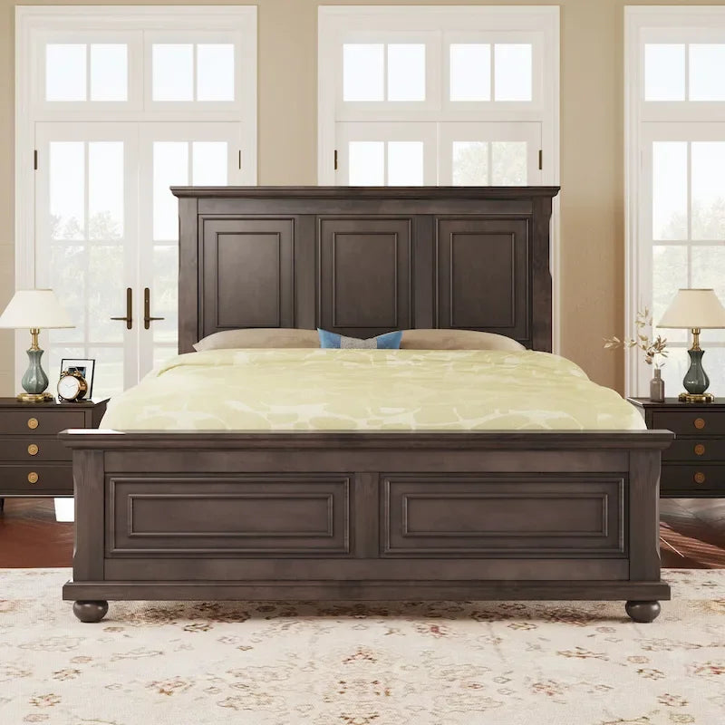 Wood Bed Frame with Headboard & Footboard | Brown / White / Stone Gray | Twin / Full / Queen