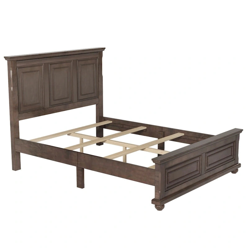 Wood Bed Frame with Headboard & Footboard | Brown / White / Stone Gray | Twin / Full / Queen