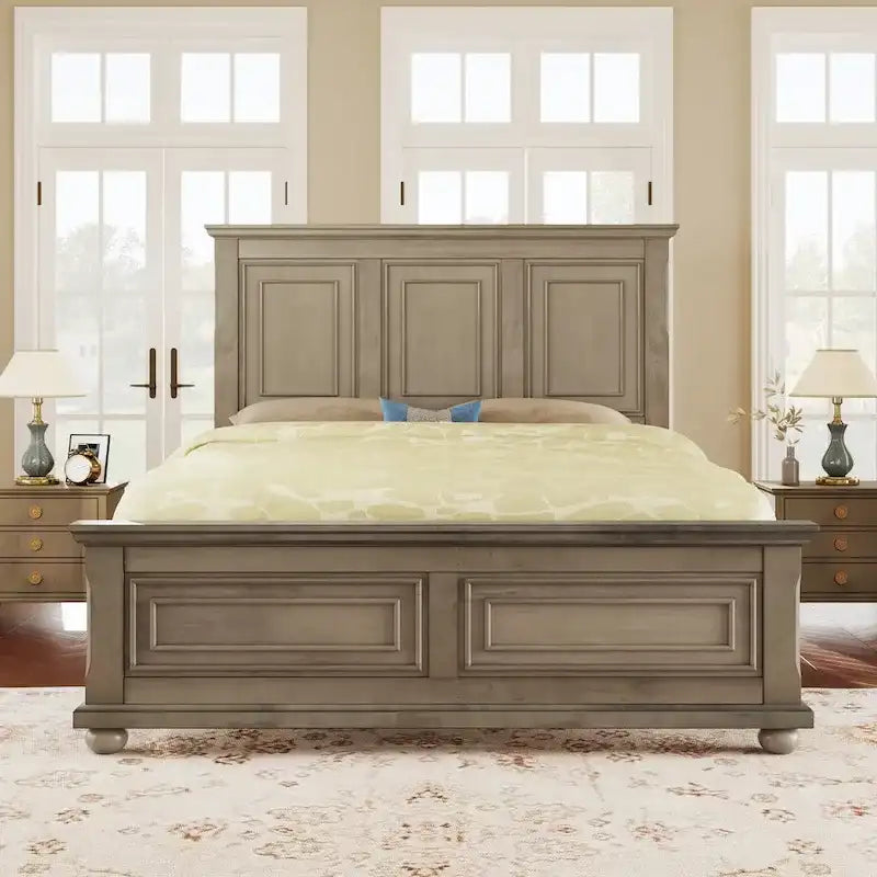 Wood Bed Frame with Headboard & Footboard | Brown / White / Stone Gray | Twin / Full / Queen
