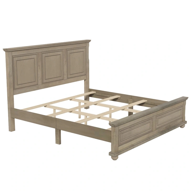 Wood Bed Frame with Headboard & Footboard | Brown / White / Stone Gray | Twin / Full / Queen