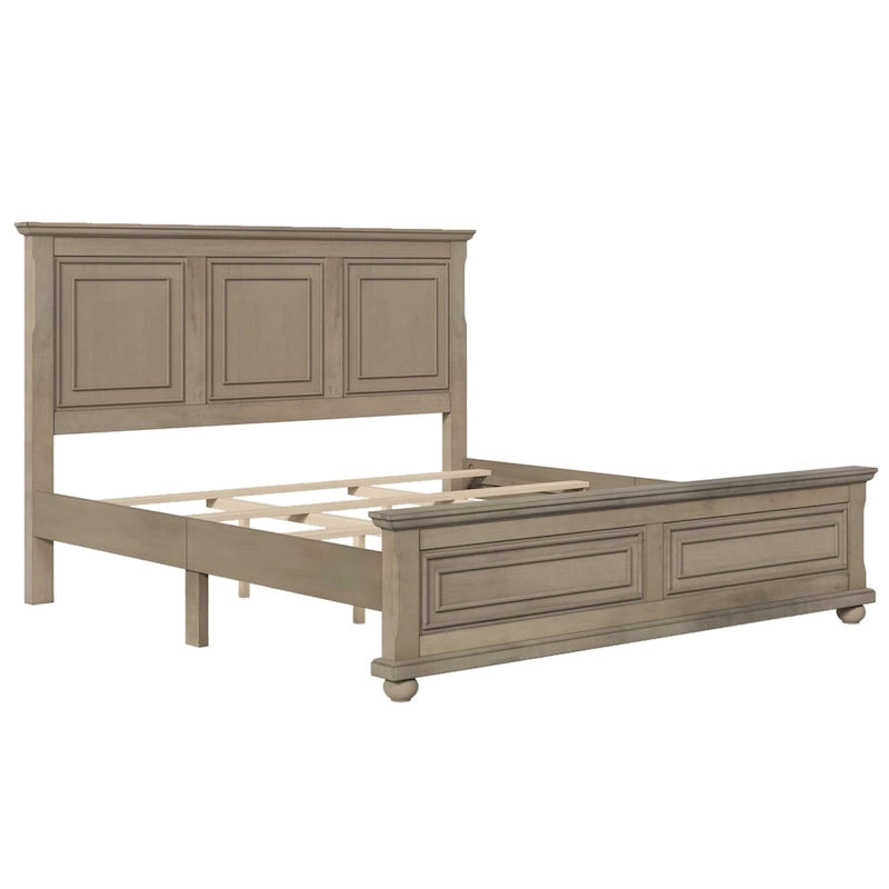 Wood Bed Frame with Headboard & Footboard | Brown / White / Stone Gray | Twin / Full / Queen