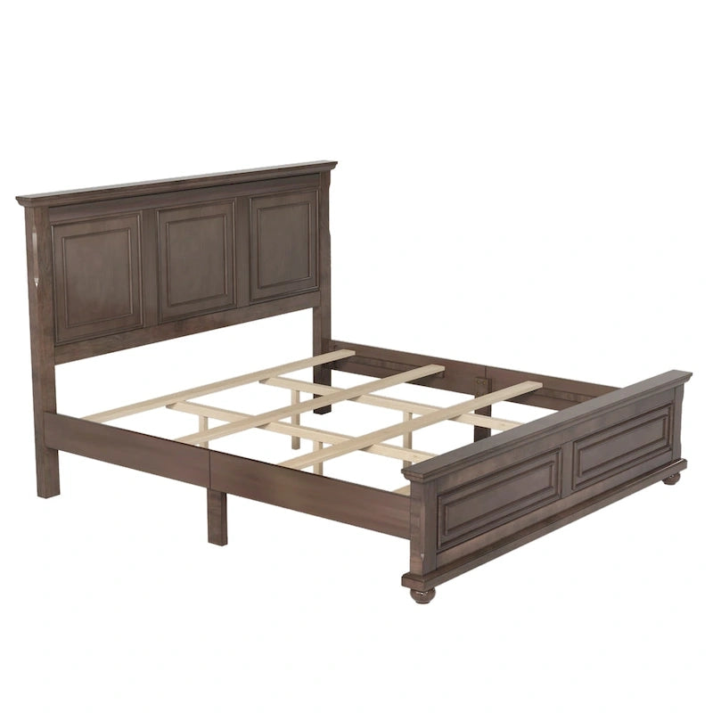 Wood Bed Frame with Headboard & Footboard | Brown / White / Stone Gray | Twin / Full / Queen
