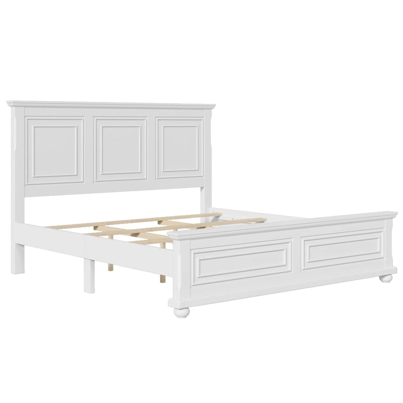 Wood Bed Frame with Headboard & Footboard | Brown / White / Stone Gray | Twin / Full / Queen