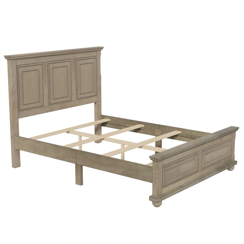Wood Bed Frame with Headboard & Footboard | Brown / White / Stone Gray | Twin / Full / Queen