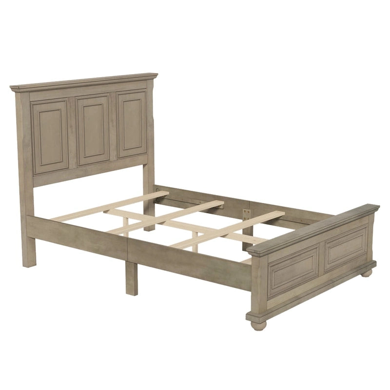 Wood Bed Frame with Headboard & Footboard | Brown / White / Stone Gray | Twin / Full / Queen