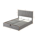 Lit plateforme rembourré en lin gris/beige avec rangement hydraulique – Grand lit/Très grand lit, 2 personnes