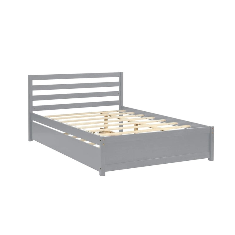 Cadre de lit plateforme en bois pleine grandeur Nestfair avec tête de lit et lit gigogne double pour couleur grise