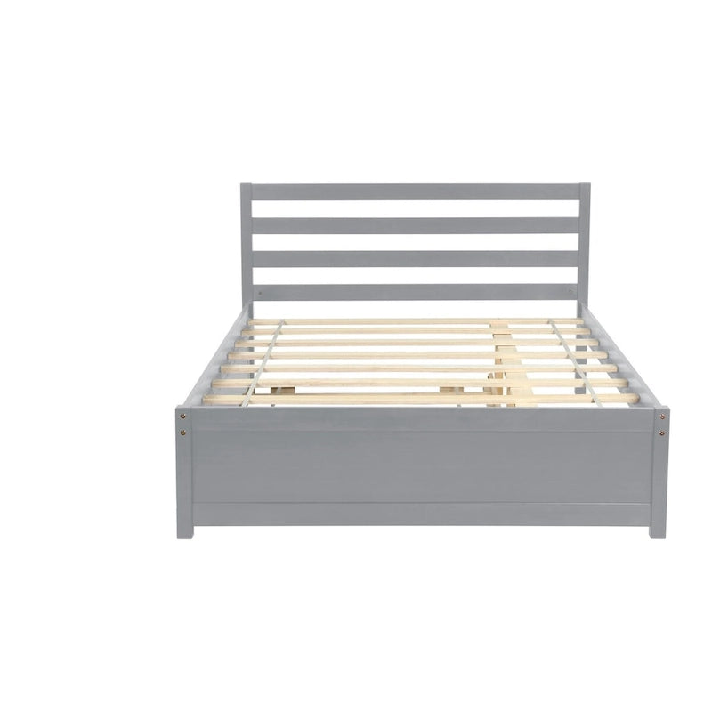 Cadre de lit plateforme en bois pleine grandeur Nestfair avec tête de lit et lit gigogne double pour couleur grise