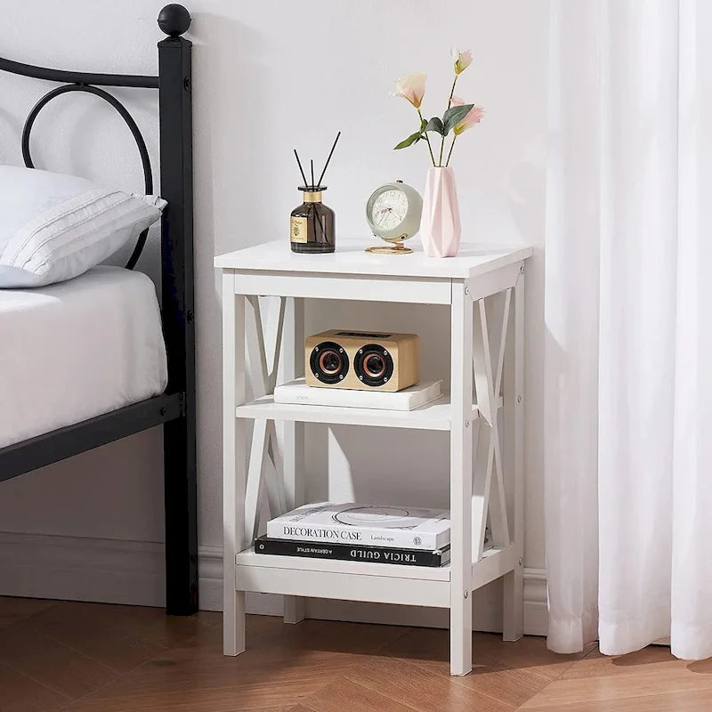Set of 2 Nightstands, Multi-Color, X-Frame 3-Tier Open Shelf Bedside Table