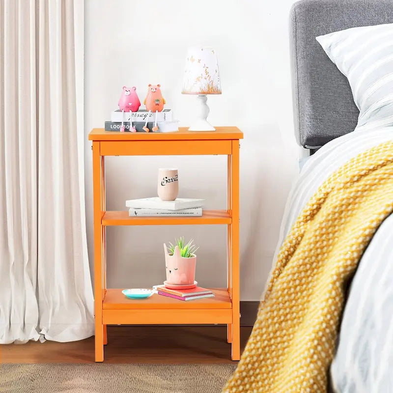 Set of 2 Nightstands, Multi-Color, X-Frame 3-Tier Open Shelf Bedside Table