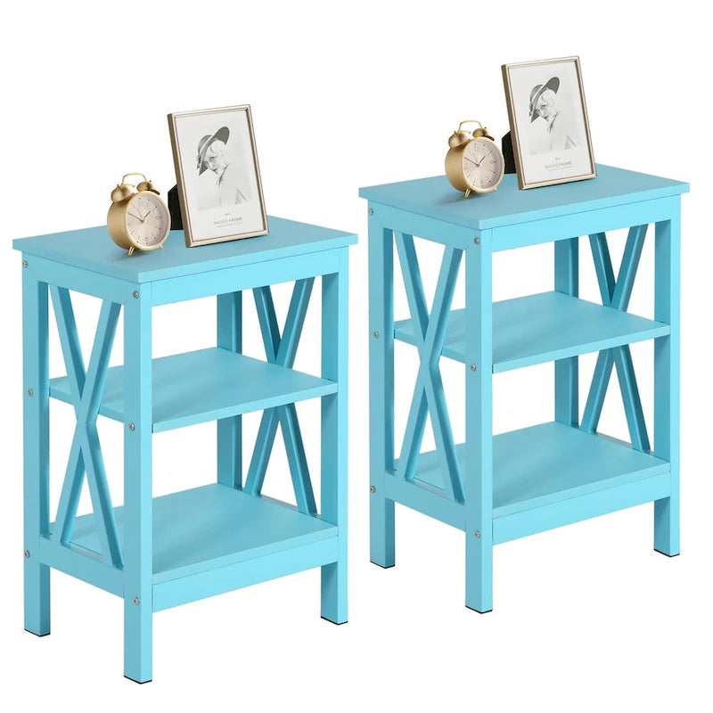 Set of 2 Nightstands, Multi-Color, X-Frame 3-Tier Open Shelf Bedside Table