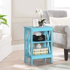 Set of 2 Nightstands, Multi-Color, X-Frame 3-Tier Open Shelf Bedside Table