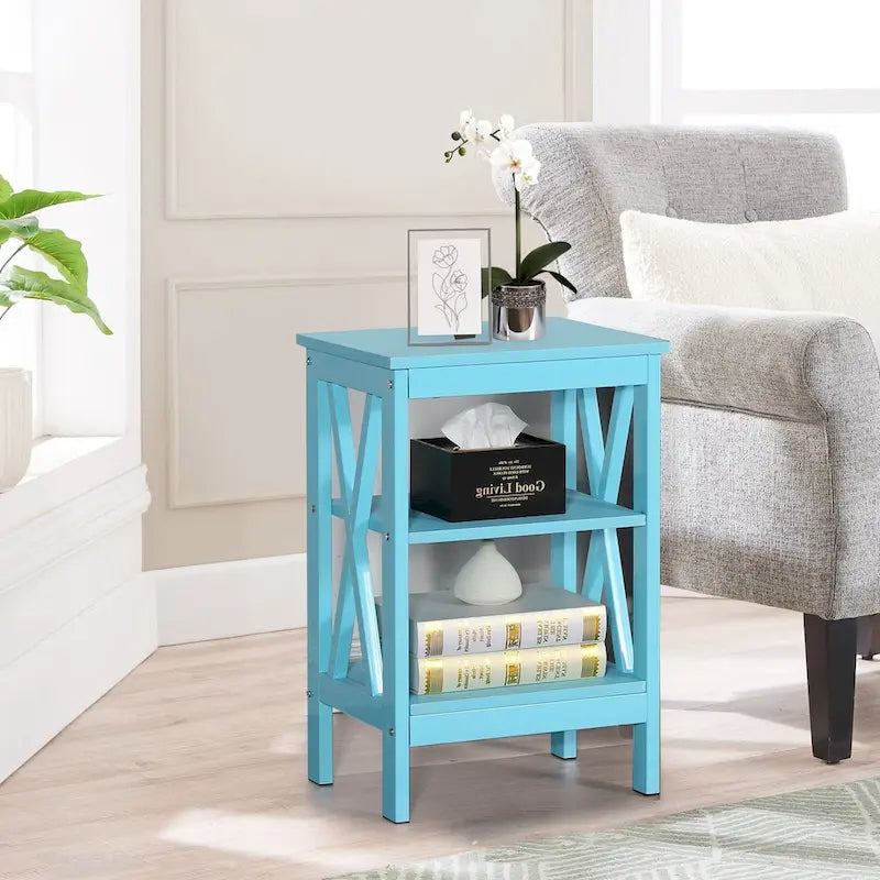 Set of 2 Nightstands, Multi-Color, X-Frame 3-Tier Open Shelf Bedside Table