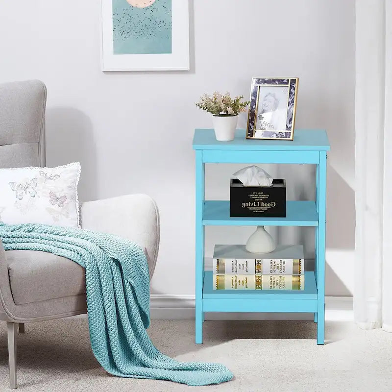 Set of 2 Nightstands, Multi-Color, X-Frame 3-Tier Open Shelf Bedside Table