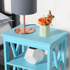 Set of 2 Nightstands, Multi-Color, X-Frame 3-Tier Open Shelf Bedside Table