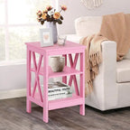 Set of 2 Nightstands, Multi-Color, X-Frame 3-Tier Open Shelf Bedside Table