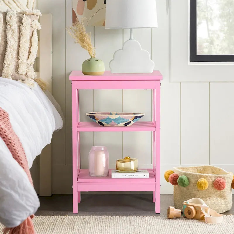 Set of 2 Nightstands, Multi-Color, X-Frame 3-Tier Open Shelf Bedside Table