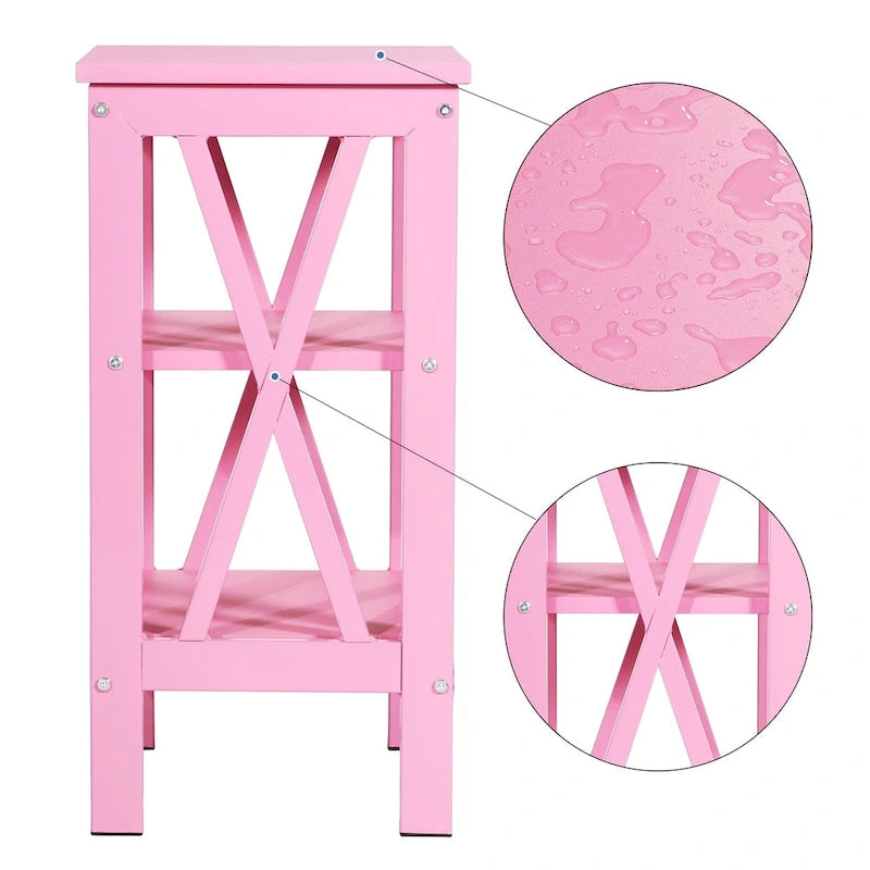 Set of 2 Nightstands, Multi-Color, X-Frame 3-Tier Open Shelf Bedside Table