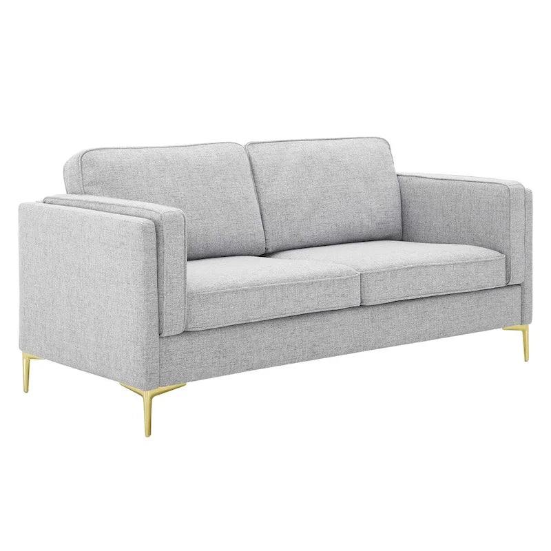 Mid-Century Modern Fabric Sofa, 3-Seater (Beige / Light Gray / White)