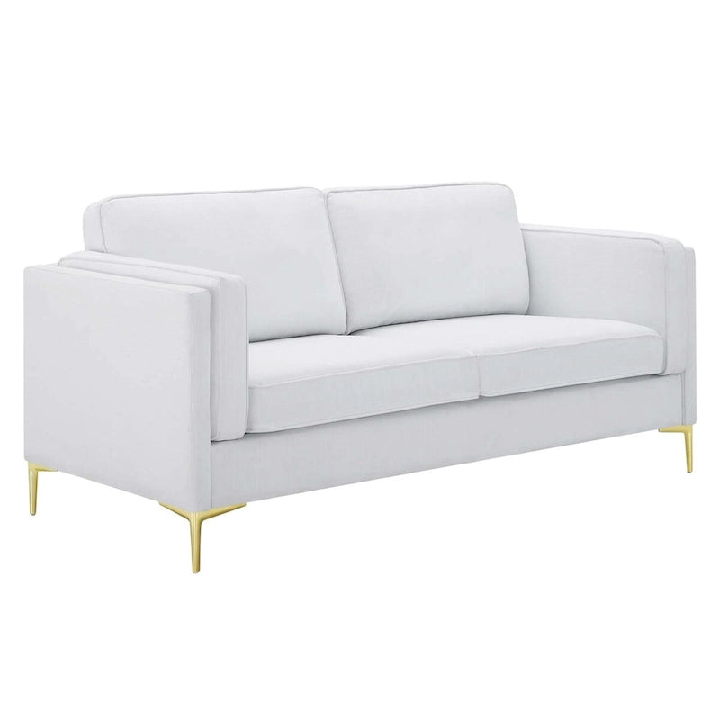 Mid-Century Modern Fabric Sofa, 3-Seater (Beige / Light Gray / White)