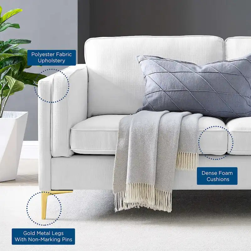 Canapé en tissu moderne du milieu du siècle, 3 places (beige / gris clair / blanc)