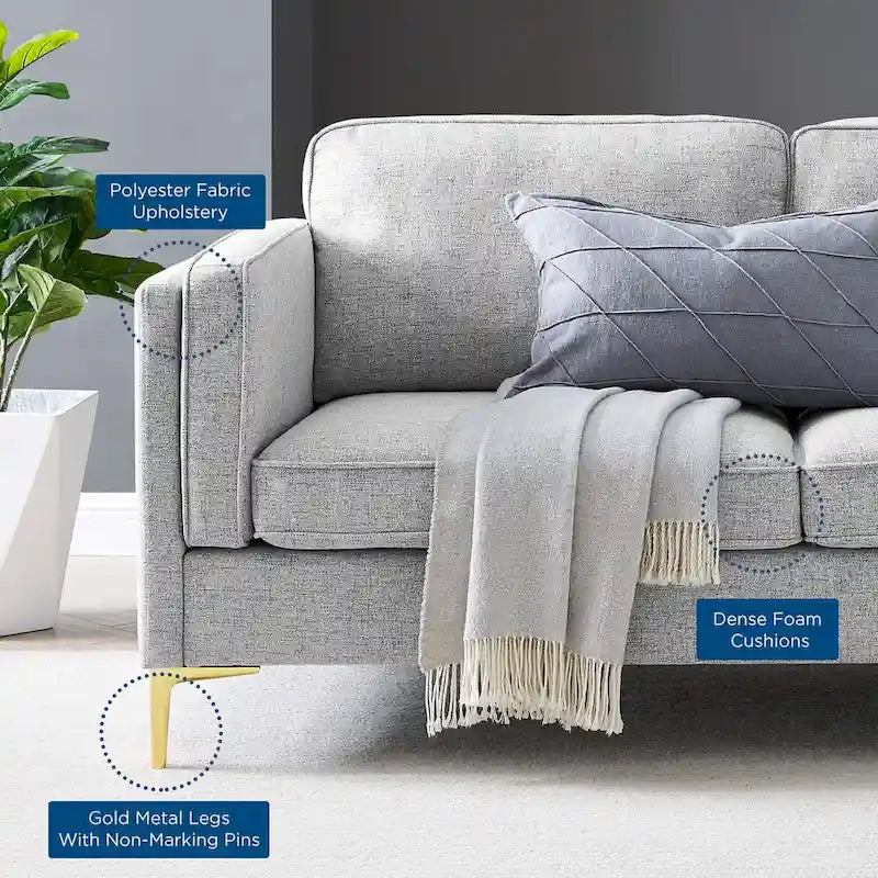 Canapé en tissu moderne du milieu du siècle, 3 places (beige / gris clair / blanc)