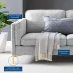 Canapé en tissu moderne du milieu du siècle, 3 places (beige / gris clair / blanc)