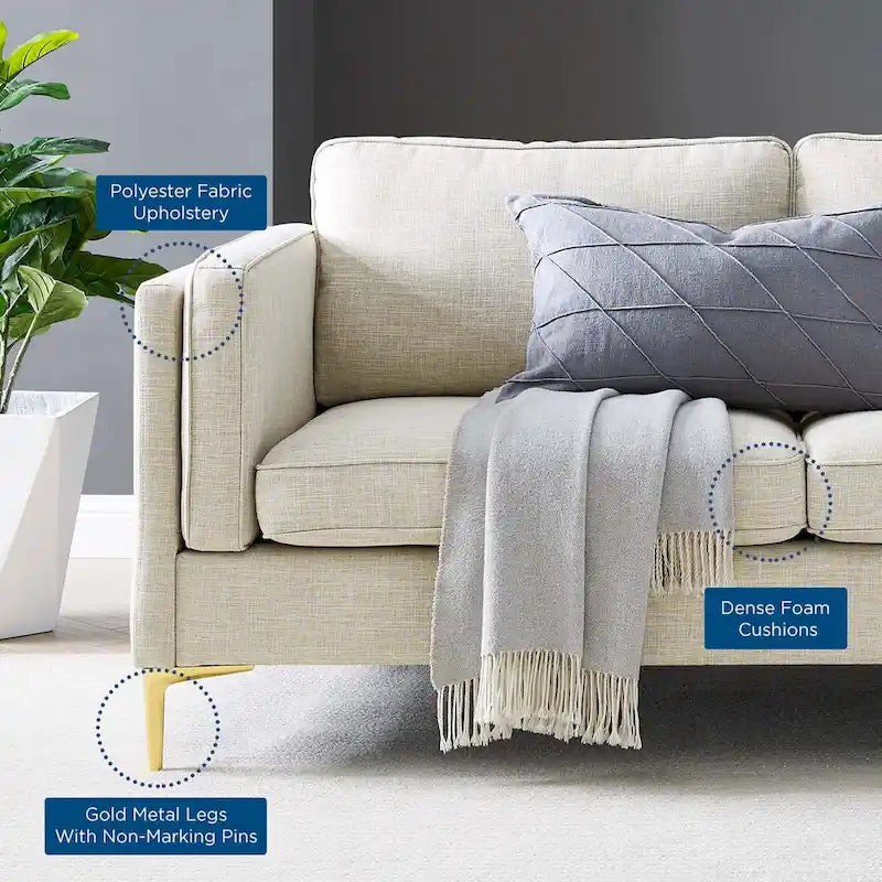 Canapé en tissu moderne du milieu du siècle, 3 places (beige / gris clair / blanc)