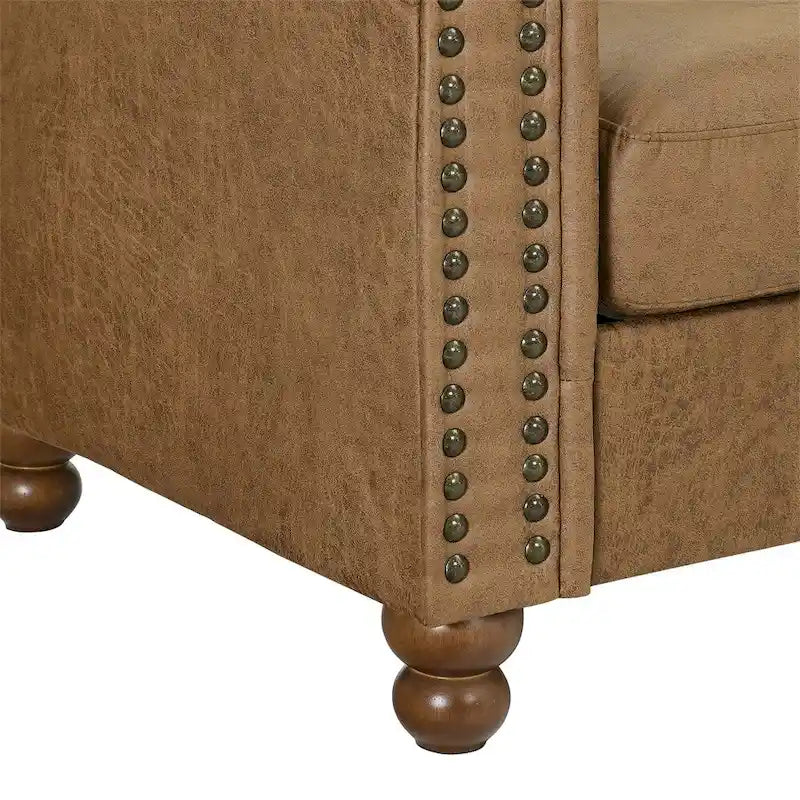 Brown Tufted Fabric Sofa, 3-Seater