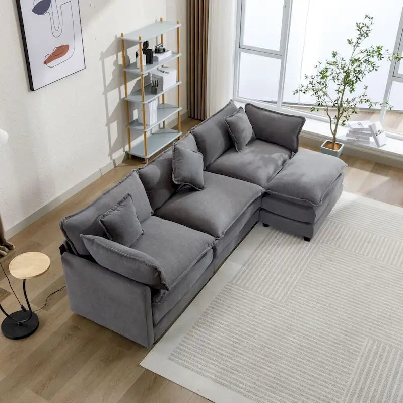 Canapé d'angle en chenille 112,2 po avec ottomane, pour salon, style moderne de luxe