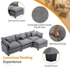 Canapé d'angle en chenille 112,2 po avec ottomane, pour salon, style moderne de luxe