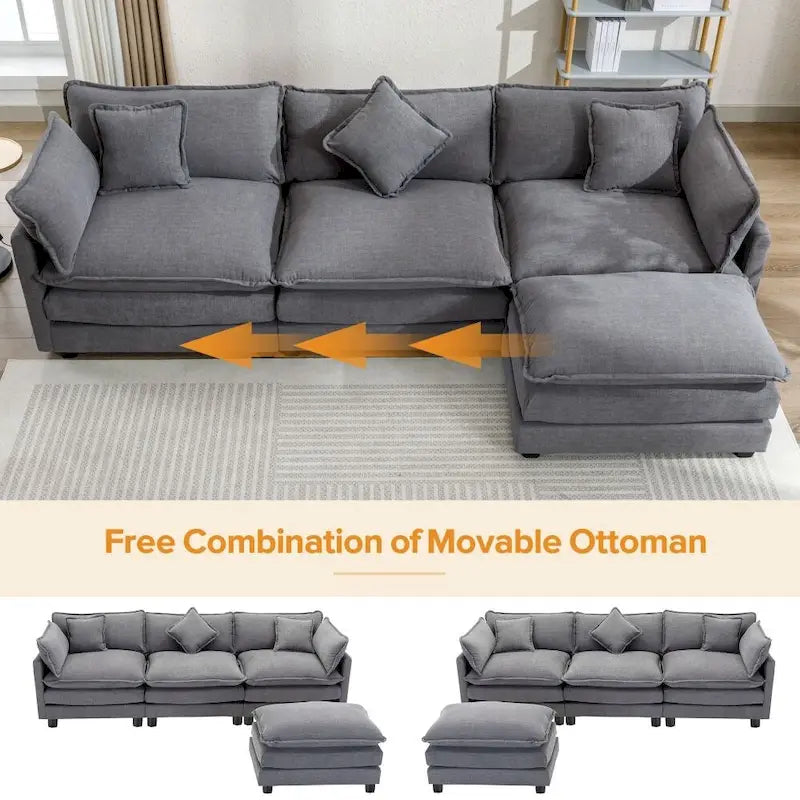 Canapé d'angle en chenille 112,2 po avec ottomane, pour salon, style moderne de luxe