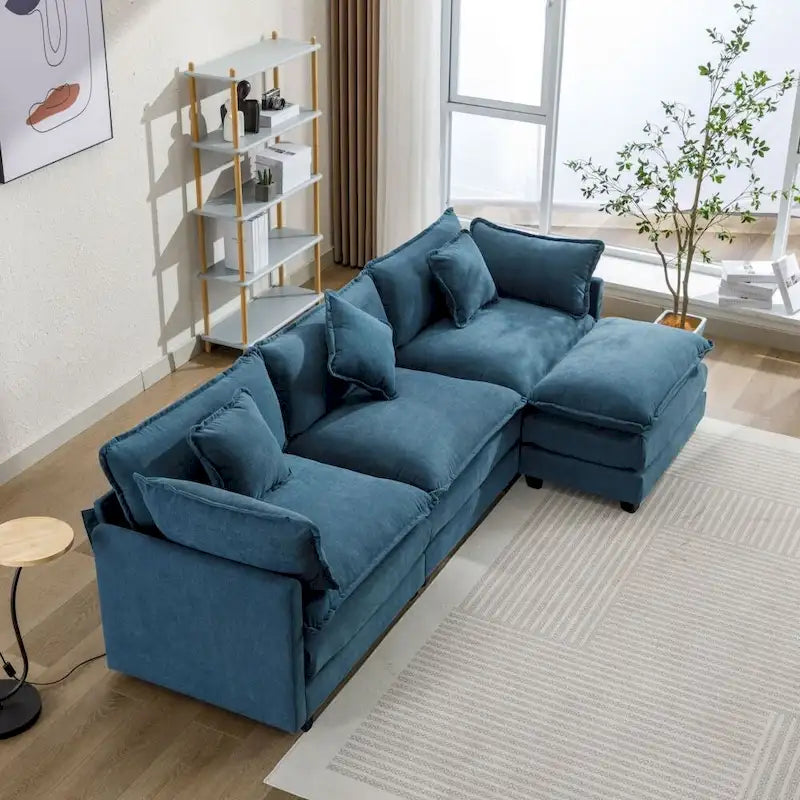 Canapé d'angle en chenille 112,2 po avec ottomane, pour salon, style moderne de luxe
