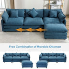 Canapé d'angle en chenille 112,2 po avec ottomane, pour salon, style moderne de luxe